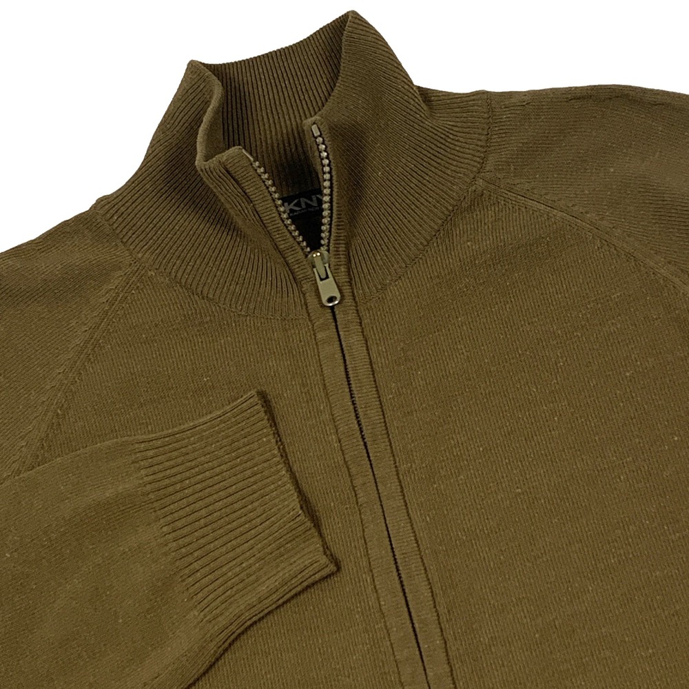 DKNY Jeans Mens Full Zip Cardigan Sweater Medium M Brown Cotton Knit